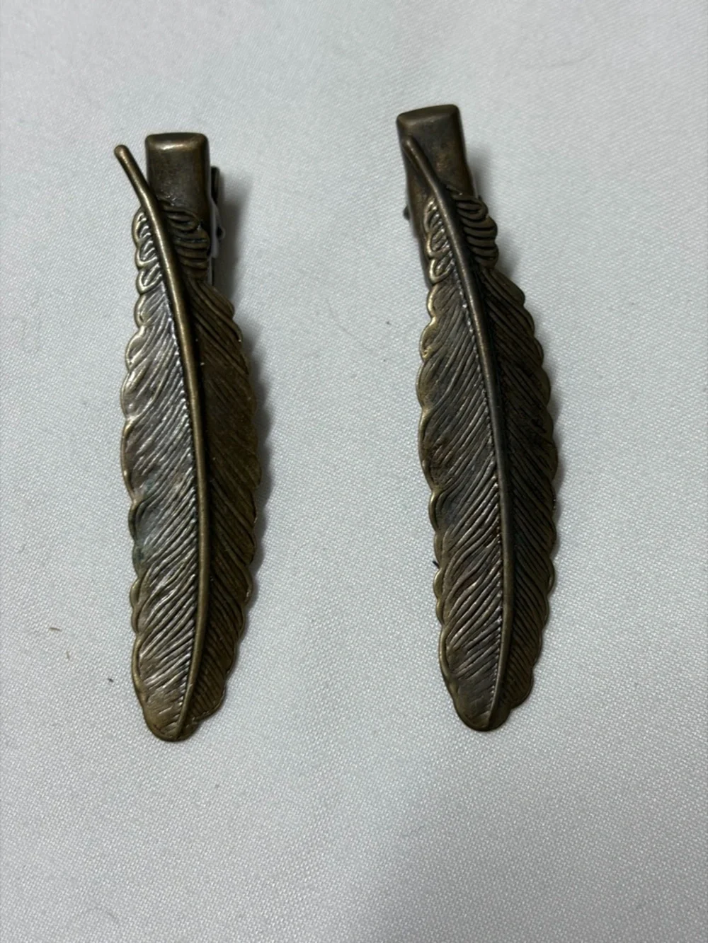 Boho Feather Hair Clips Bronze Tone Western Style